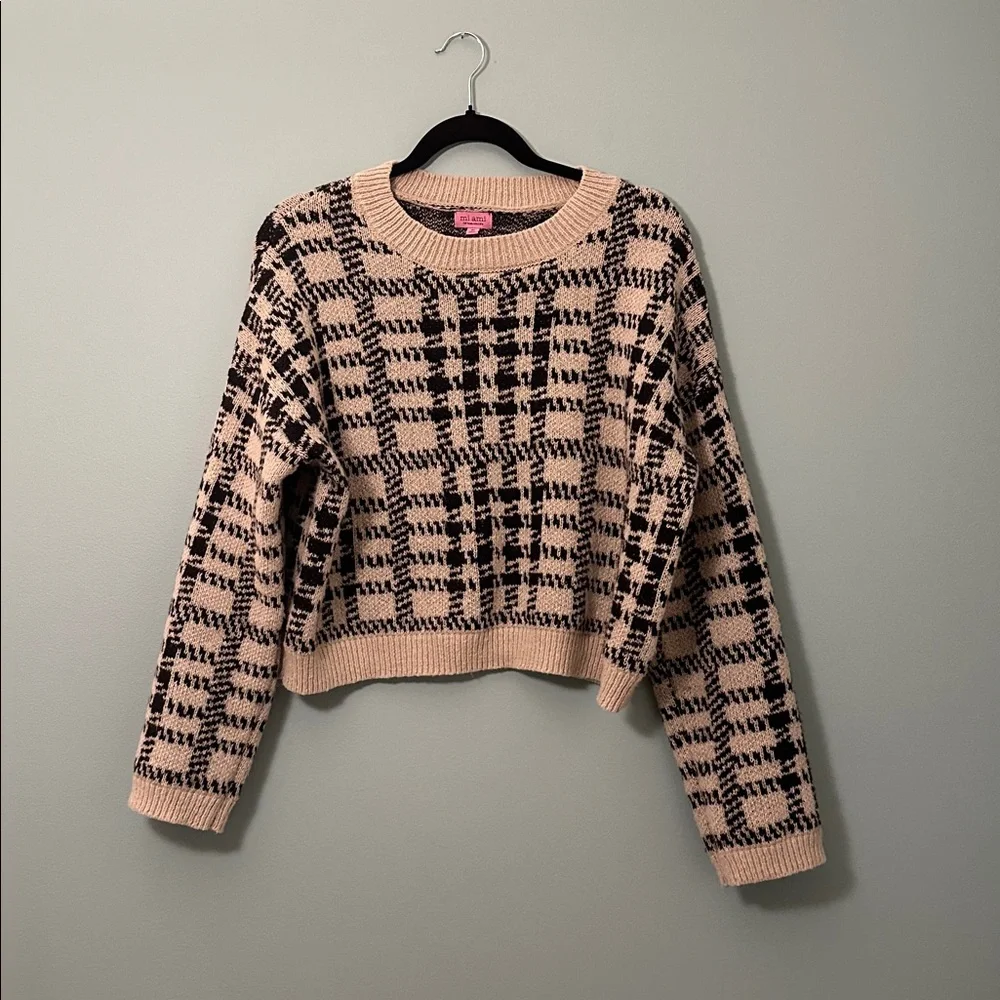 miami for francesca’s Nicky Plaid Sweater Tan and Black Size Medium